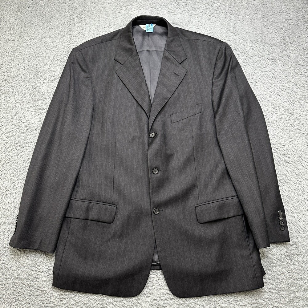 Pronto Uomo Cashmere Made in Italy Suit Coat Mens 44 Black Stripe Super 100s